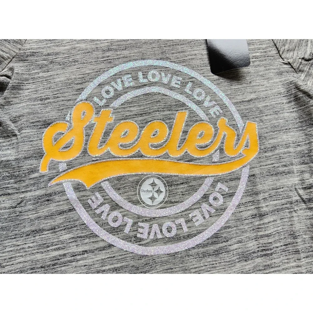 NFL Team Apparel Pittsburgh Steelers Justice Girls Size 7 T-Shirt Glitter Logo